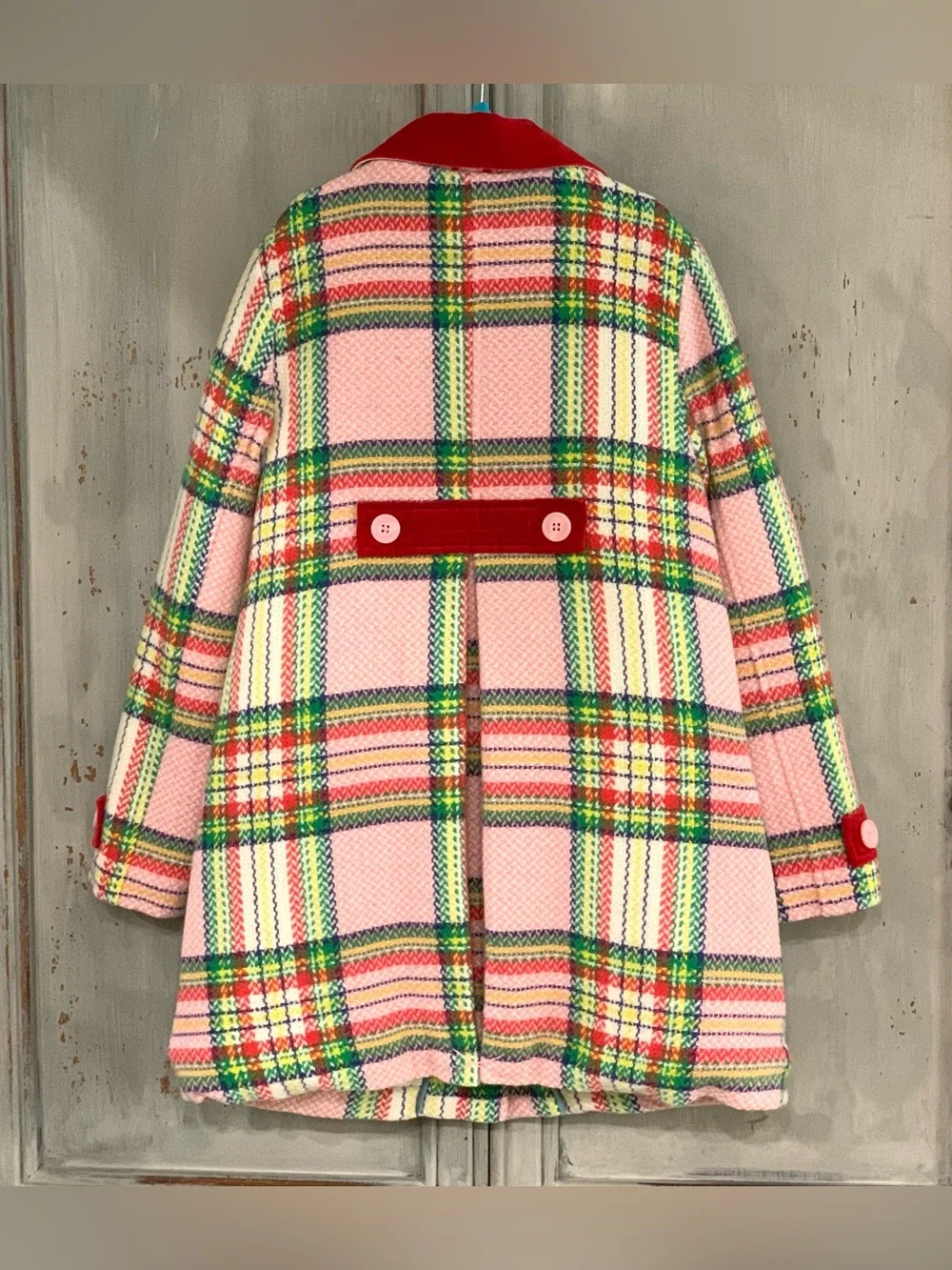 Mini Boden Colorful Plaid Wool Blend Coat Sz 8-9Y